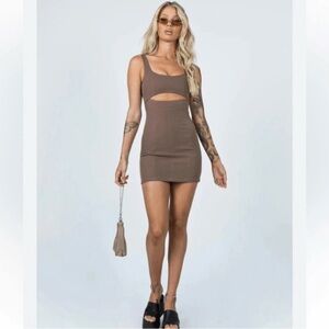 Princess Polly Brown Cutout Bodycon Mini Dress Square Neck Stretch Size 6 Modern